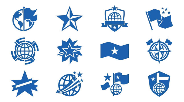 World flag day icons set blue symbols for global unity and celebration