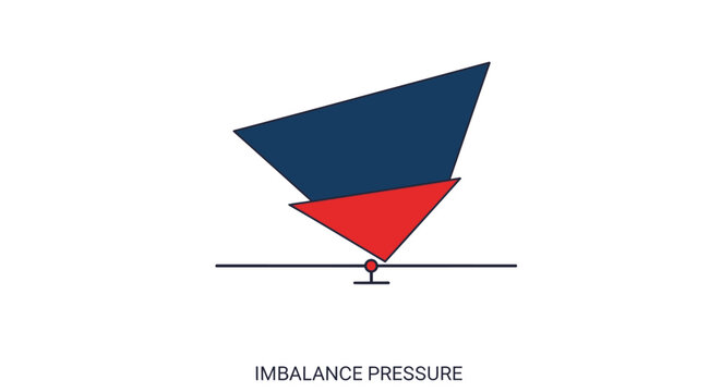 Abstract diagram illustrating imbalance pressure with two contrasting triangles on a fulcrum, representing unequal forces, instability, and the concept of disequilibrium.
