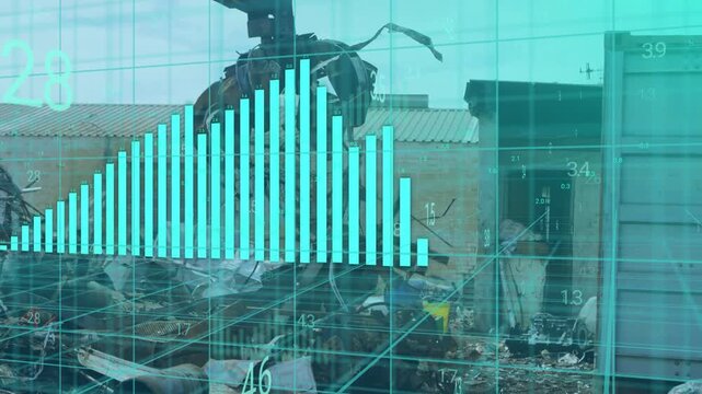 Excavator grappler engaging after actuator descending gripping scrap as cyan grid showing telemetry