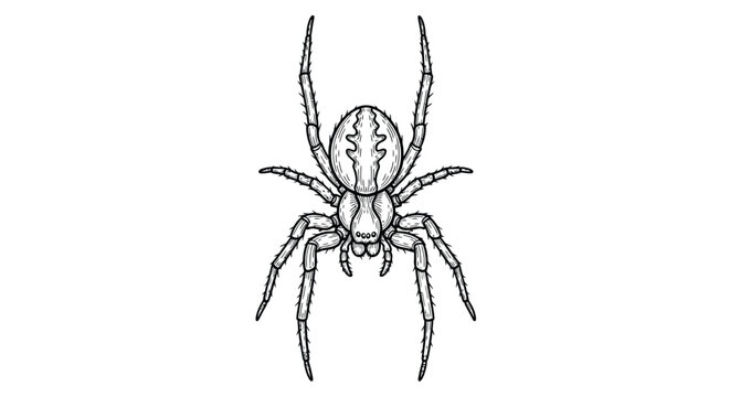 Detailed spider illustration black and white engraving style