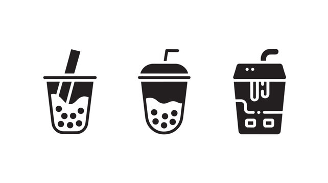Boba Tea Icons Set &ndash; Bubble Tea Cups, Straws & Beverage Menu Minimal Vector Illustration