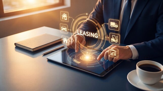 Businessman using digital leasing platform for financial agreement and investment service