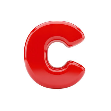 Bold red lowercase letter c icon with shadow isolated on transparent background