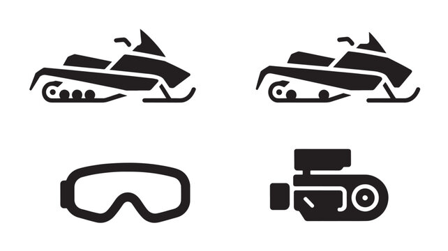 Snowmobile racing icons set winter sports goggles camera extreme adventure vector illustration