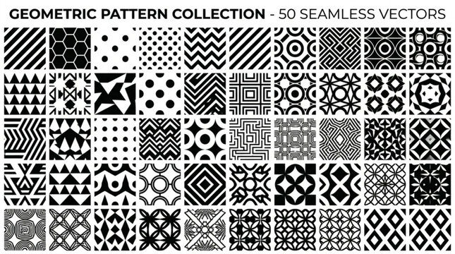 50 seamless geometric patterns vector set modern abstract repeat backgrounds isolated on white