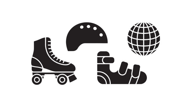 Roller Skating Icons Set, Sports Equipment Protective Gear Minimal Black Skating Clipart
