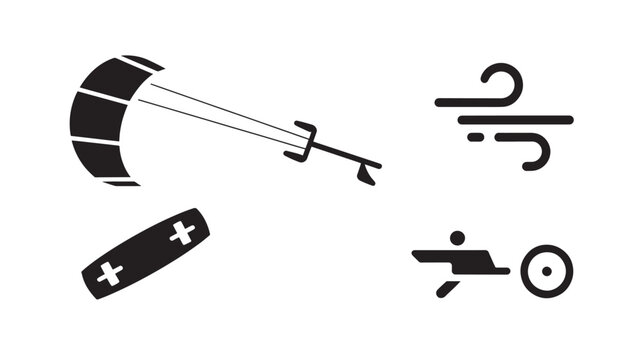 Kite Surfing Icons Set &ndash; Extreme Water Sports, Kiteboarding, Wind Adventure Minimal Vector Icons