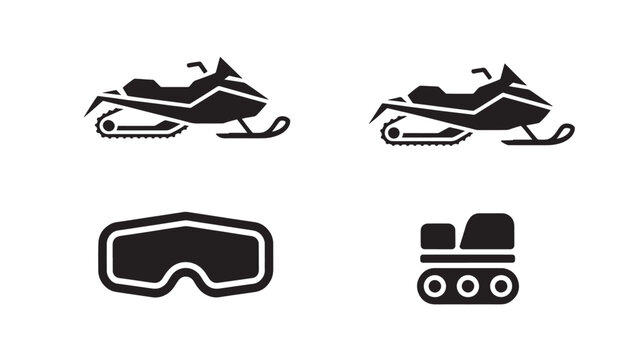 Snowmobile Icons Set With Goggles And Tracks For Winter Sports Concepts