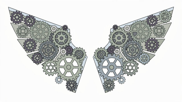 Abstract butterfly made of gears and cogs in gray tones symbolizing technology and transformation