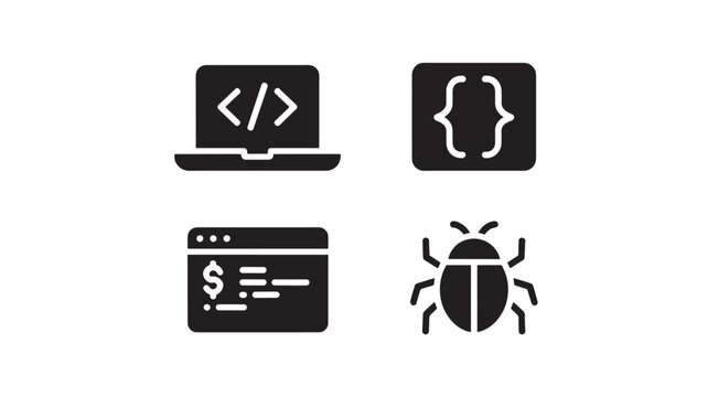 Programming Icons Set For Web Development And Bug Fixing Concepts