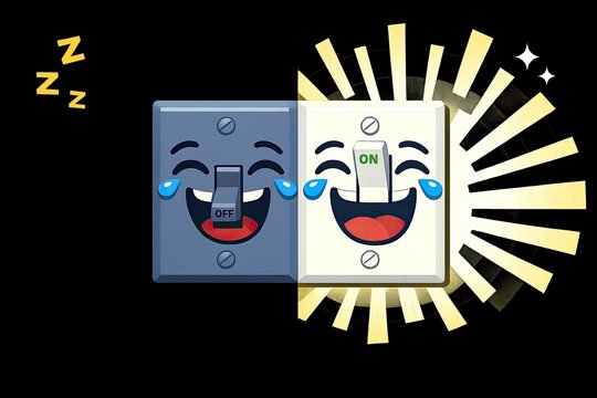 A  light switch with a sad expression