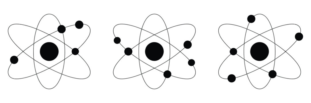 Atom Icon Set Featuring Atomic Structure Symbols for Science Education Laboratory and Nuclear Energy Concepts