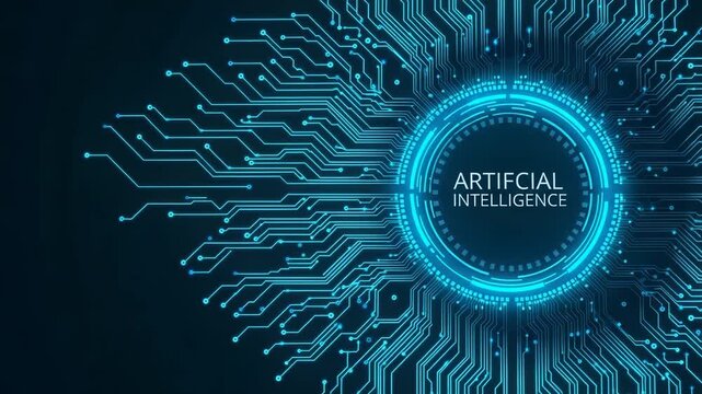 Artificial intelligence circuit board glowing blue