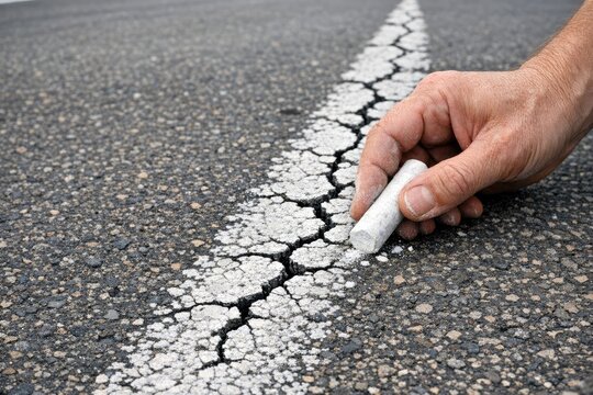 A person pauses to smoke while standing in the middle of a road, no other cars or pedestrians in sight