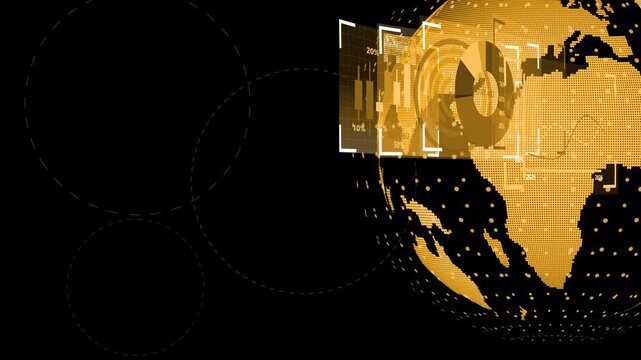 Digital globe with analytics overlays animation background