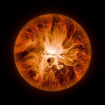 Abstract fire orb, glowing orange orb on black background