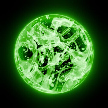 Abstract nature orb, glowing green orb on black background