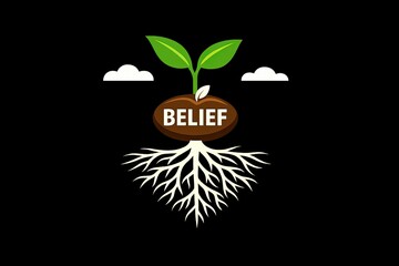 Naklejka premium A close-up view of a plant with the word 'Belief' written above it, ideal for representing faith and trust