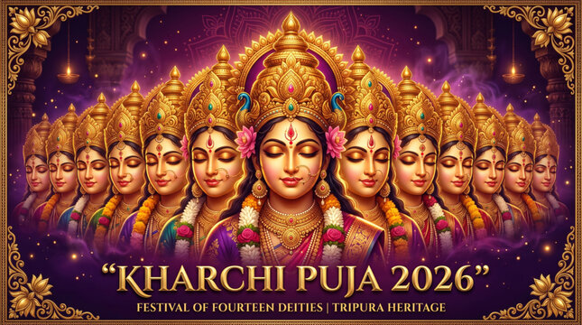Kharchi Puja divine goddess celebration artwork with traditional spiritual heritage theme for cultural festival banner design