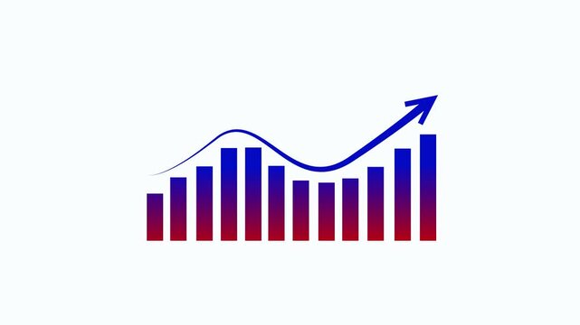 Minimal rising bar chart with arrow growth animation
