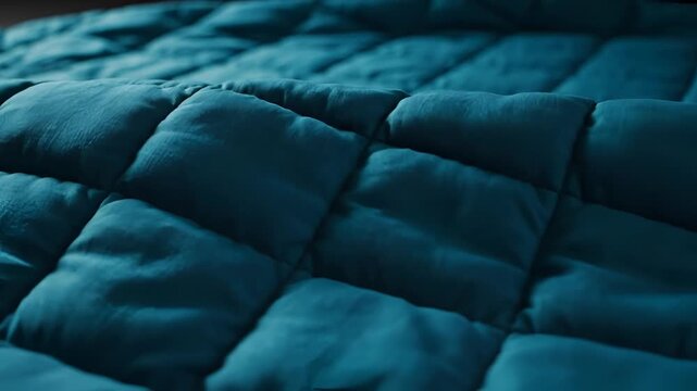 Closeup of a Teal Quilted Blanket Texture with Soft Lighting.