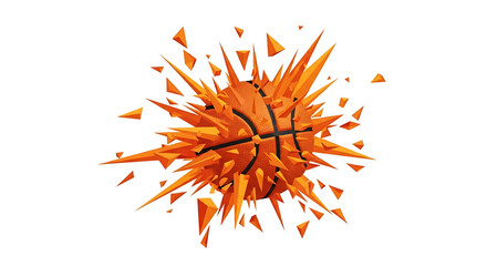 Obraz premium Exploding basketball with sharp geometric shards and debris
