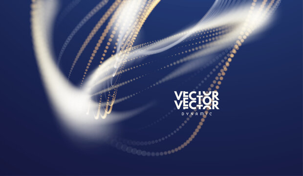 A structure consisting of multiple particles moving along a trajectory. Motion and glow effects. Color gradient. Digital background. 3D illustration for brochure, poster, cover, presentation or banner