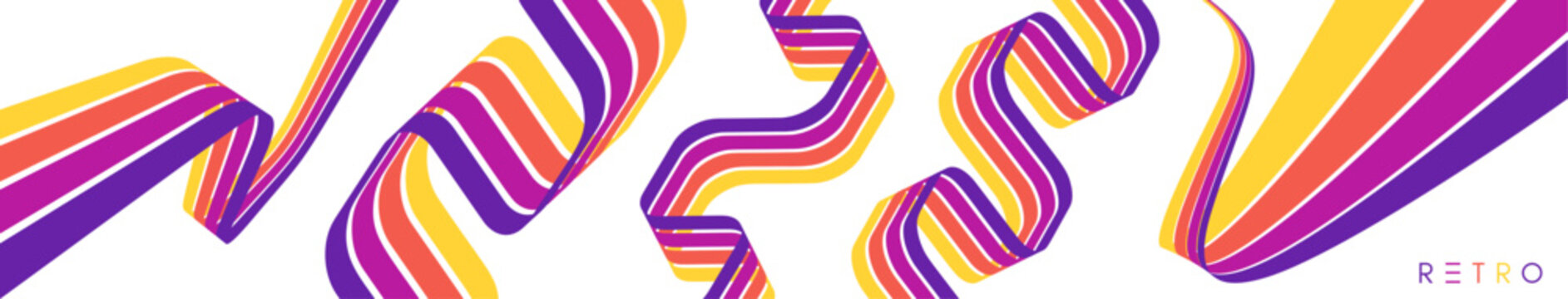 A retro 1970s-style background. Colorful lines. Abstract, dynamic curved ribbons. Designed for posters or banners for sports competitions and races. A collection of vector illustrations.
