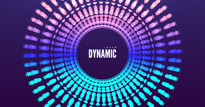 A funnel or tunnel of glowing particles. Pulsating energy. Dynamic particles. Technological style. Copy space. Gradient color. Vector illustration for a brochure, poster, cover, presentation, or flyer