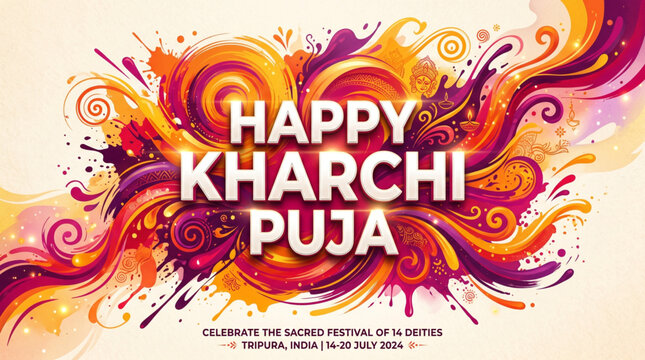 Kharchi Puja colorful spiritual celebration artwork with vibrant cultural festival design and traditional devotion theme