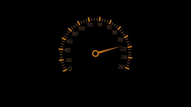 Analog car speedometer at high speed animation, Speedometer gauge minimalist high-contrast design