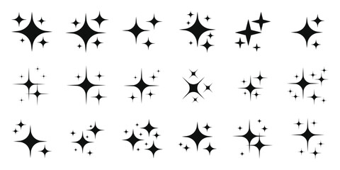 Obraz premium Black sparkle and twinkle star set for decorative on transparent background