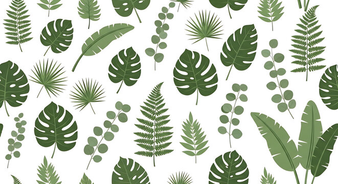Seamless pattern with tropical leaves, exotic jungle foliage