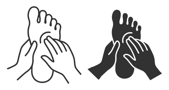 Foot massage icon set, outline and solid style, health care and wellness symbol on transparent background