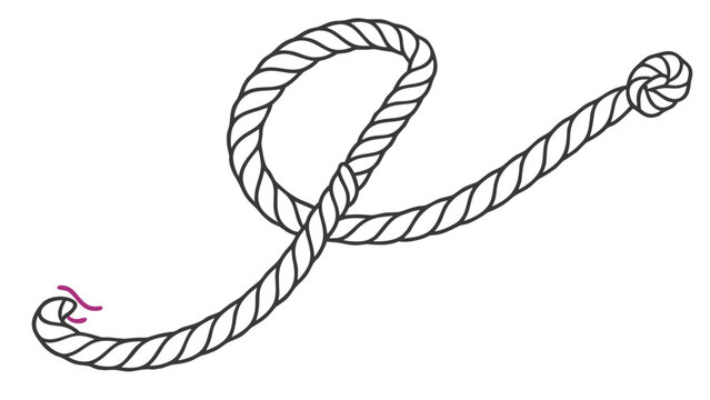 Cursive letter p made of thick twisted nautical rope vector illustration isolated on white background with alphabet