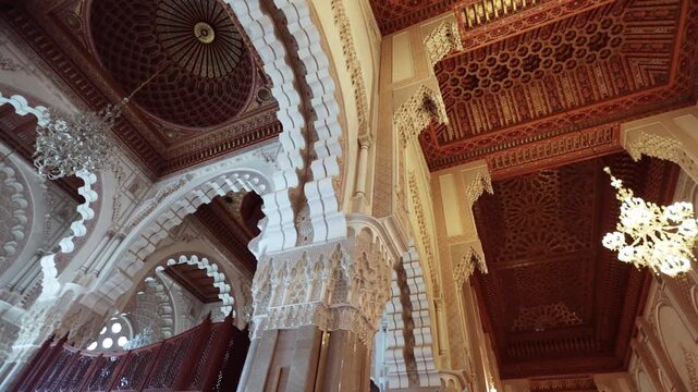 Luxury interior details inside the Hasan 2 mosque in Casablanca, Morocco