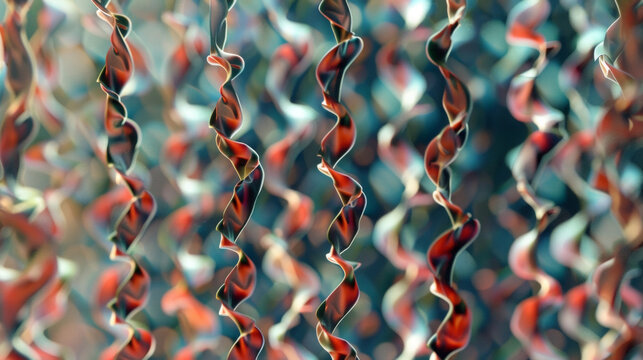 In this image a magnified view of a DNAbased nanostructure reveals a repeating helical pattern evoking the iconic double helix structure of DNA. The regularity and symmetry