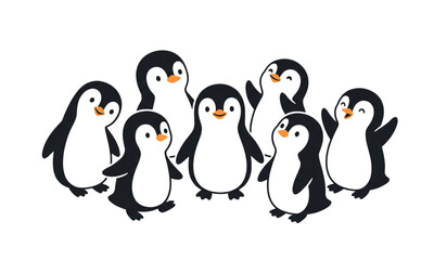 Fototapeta premium Cute cartoon penguin vector group isolated on white background