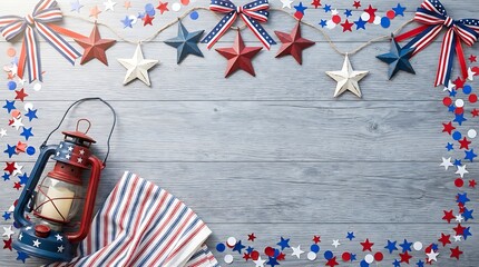 Obraz premium USA independence day happy independence day USA American Independence Day Celebration Decorations and Lantern on Wooden Surface holiday