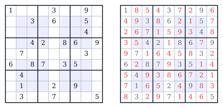 Medium difficulty hyper sudoku math puzzle worksheet with four shaded inner regions