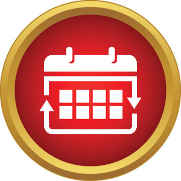 Red circular icon with white calendar and refresh arrows visualizing update and cycle