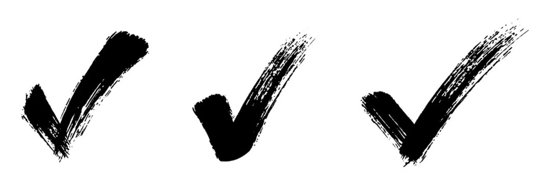 Check Mark Set, Hand Drawn Grunge Tick Sign Vector with Transparent Background