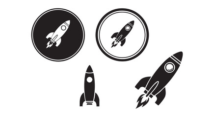 Black rocket ship icons on round buttons designed for space exploration and cosmic travel themes. © MdAbdul
