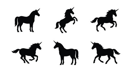 Set of unicorn silhouettes in various poses © PURE VECTOR WORK