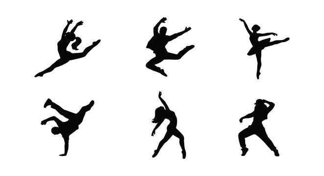 Set of silhouettes of different dancers