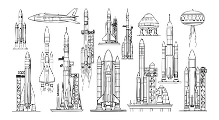Spacecraft blueprints featuring interstellar rockets and lunar landers for planetary science projects. © Maruf
