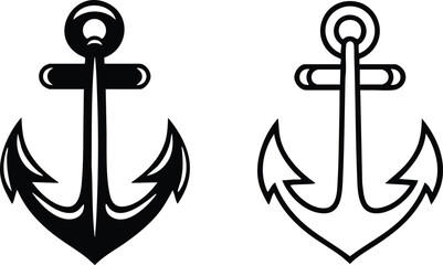 Set of anchor icons black and white vector illustrations for nautical themes maritime design elements for web and print © Aliza