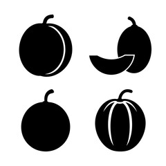 Obraz premium Black and white flat style fruit icons set - Minimalist black and white vector icons showing four different fruits in a flat design style.