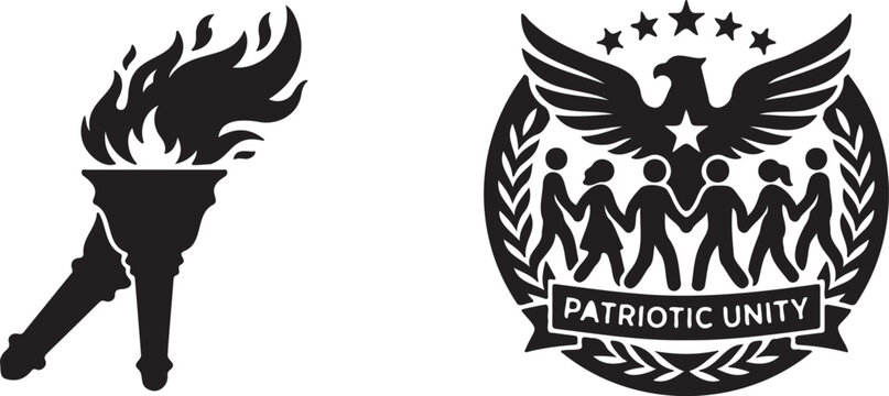Patriotic unity symbols with torch and eagle