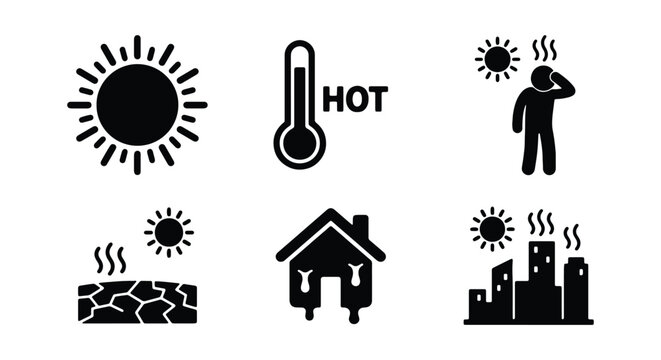 Set of heat wave and global warming icons